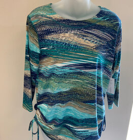 L.Hamrick L. Hamrick  Moss Stone Teal Cream 3/4 Sleeve Print Top BO