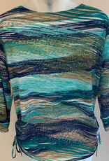 L.Hamrick L. Hamrick 42N1 Moss Stone Teal Cream 3/4 Sleeve Print Top BO