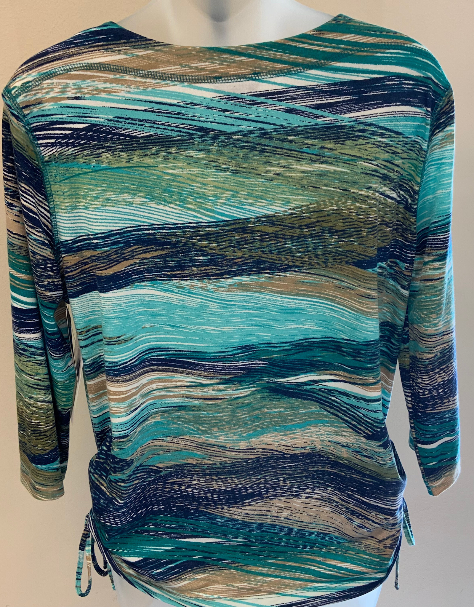 L.Hamrick L. Hamrick 42N1 Moss Stone Teal Cream 3/4 Sleeve Print Top BO
