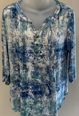 L.Hamrick L. Hamrick Blue Teal Tan 3/4 Sleeve Print Top BO