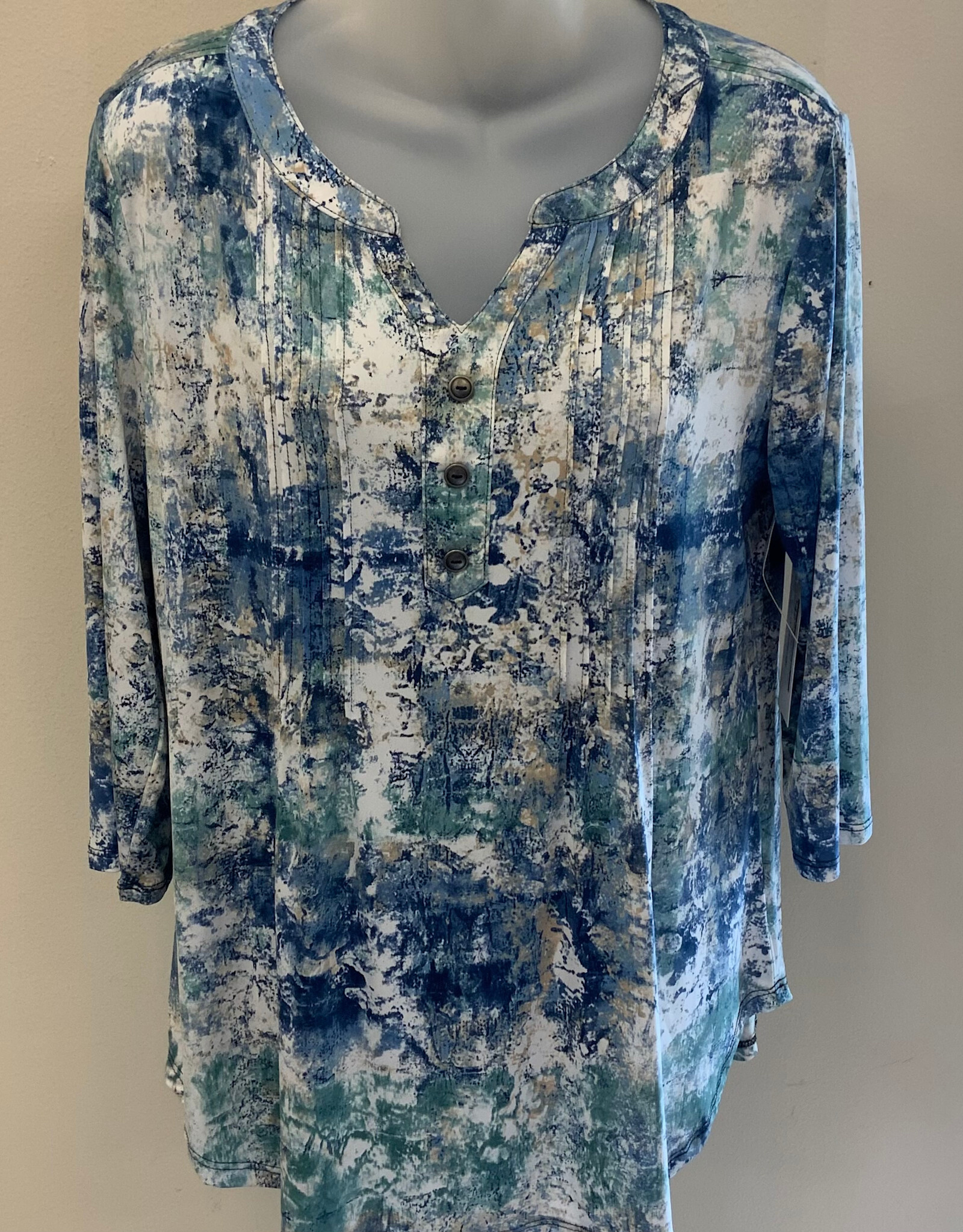L.Hamrick L. Hamrick Blue Teal Tan 3/4 Sleeve Print Top BO