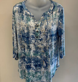L.Hamrick L. Hamrick Blue Teal Tan 3/4 Sleeve Print Top BO