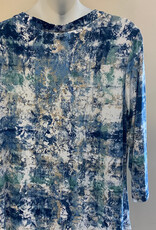L.Hamrick L. Hamrick Blue Teal Tan 3/4 Sleeve Print Top BO