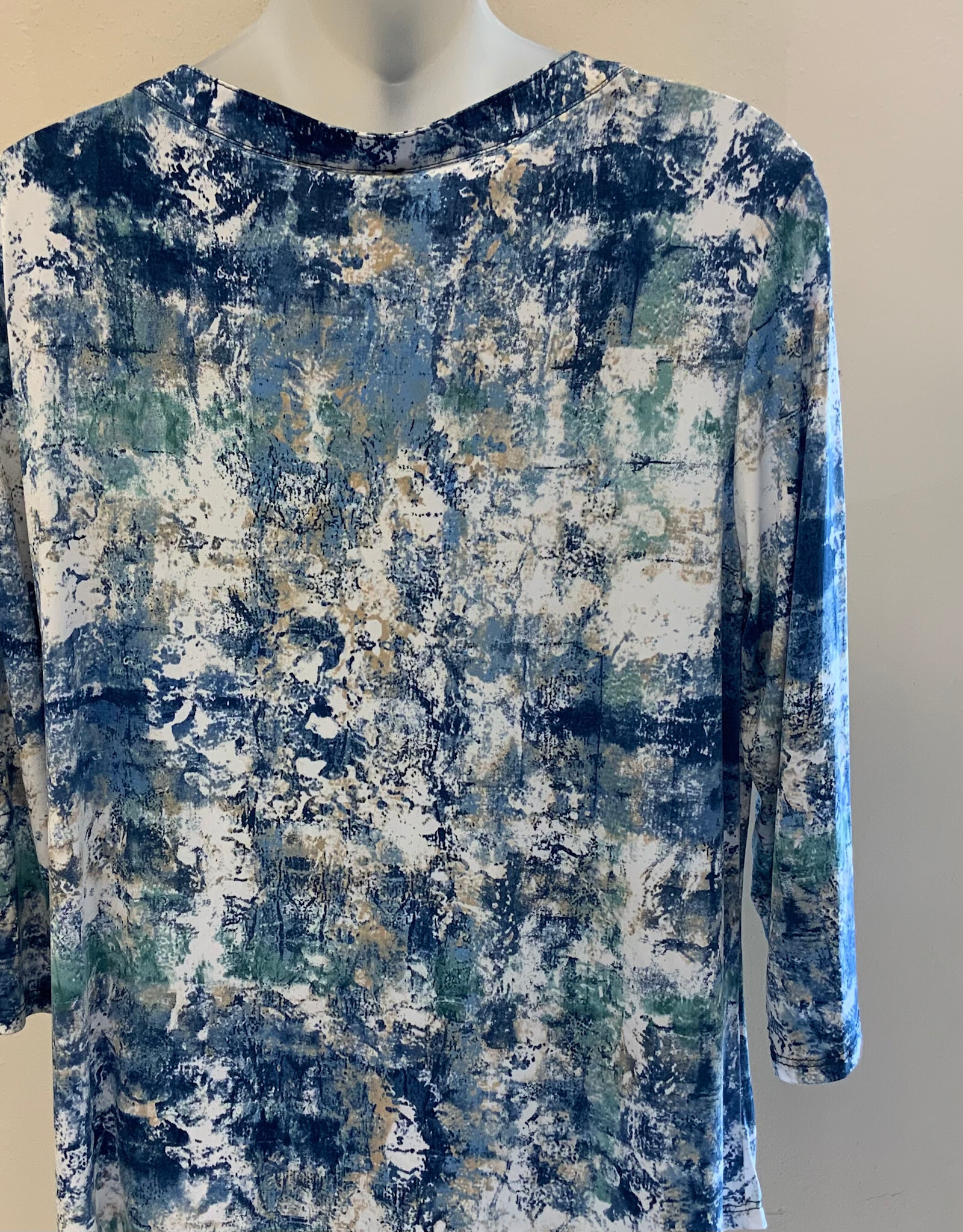 L.Hamrick L. Hamrick Blue Teal Tan 3/4 Sleeve Print Top BO