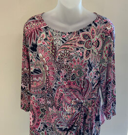 L.Hamrick L. Hamrick Petite  Brandywine Black 3/4 Sleeve Print Top BK