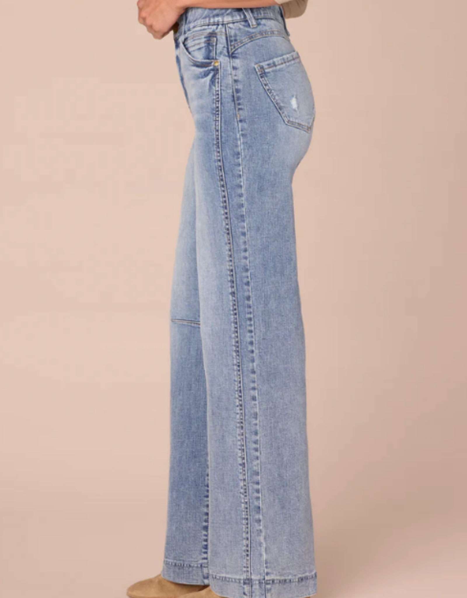 Democracy Democracy Petite Light Blue "AB" Solution Skyrise Round Up Double Side Seam Wide Leg