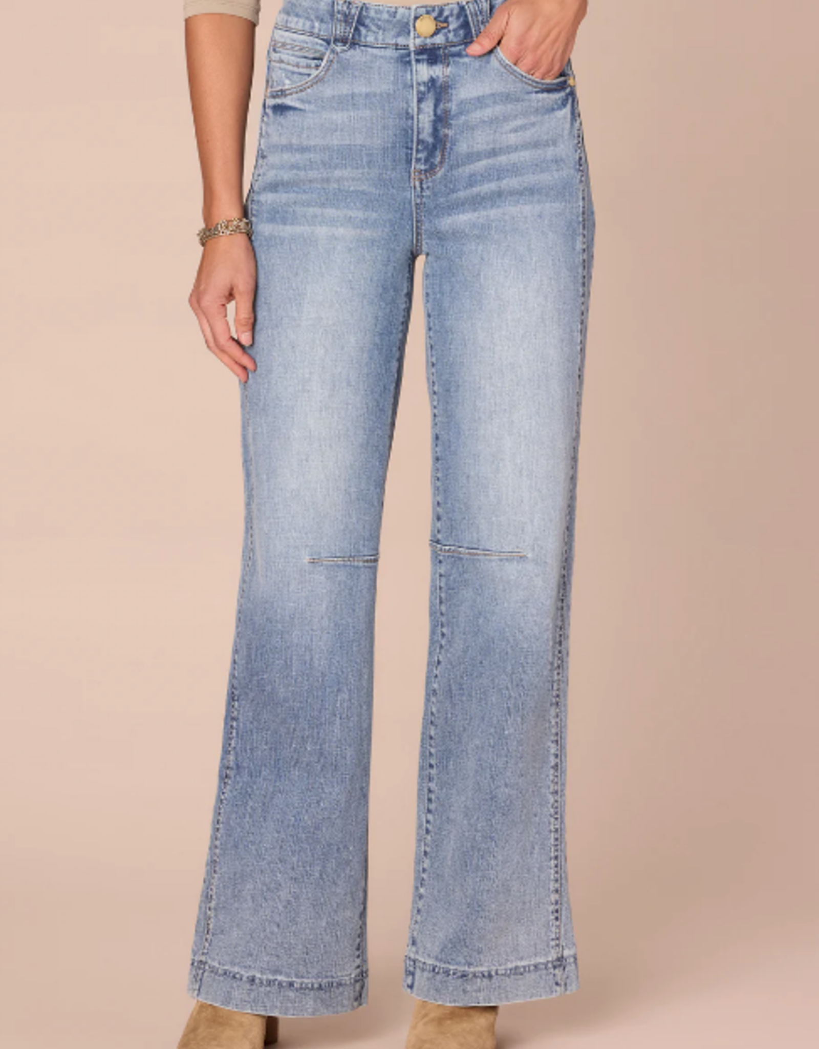 Democracy Democracy Petite Light Blue "AB" Solution Skyrise Round Up Double Side Seam Wide Leg