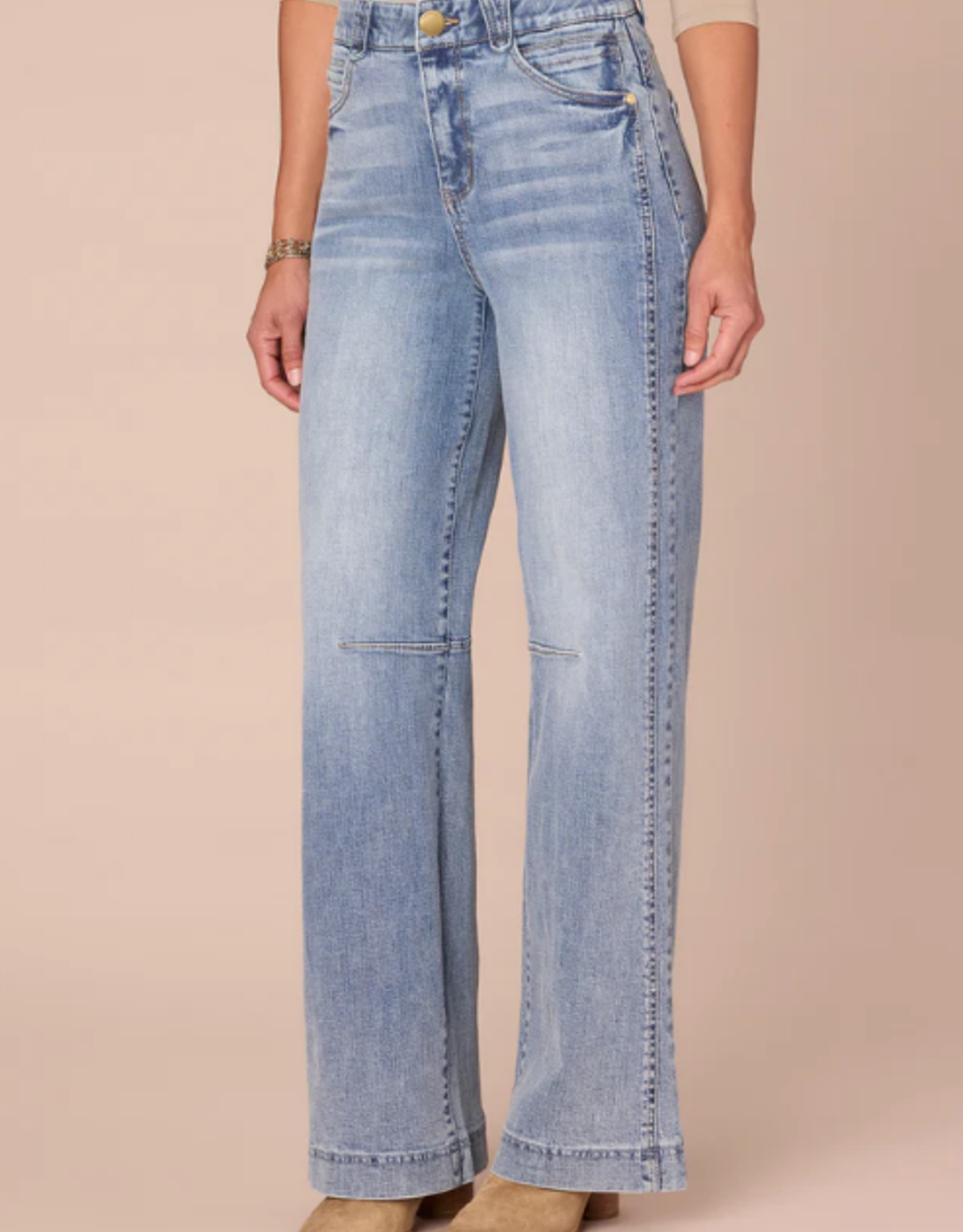 Democracy Democracy Petite Light Blue "AB" Solution Skyrise Round Up Double Side Seam Wide Leg