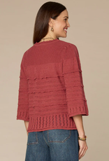 Democracy Democracy Petite Mahogany 3/4 Bell Sleeve Round Neck Scalloped Edge Varigated Stitch Sweater
