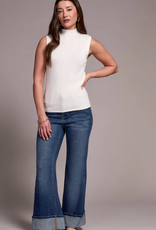 Tribal Tribal Cream Textured Sleeveless Mock Neck Top AC