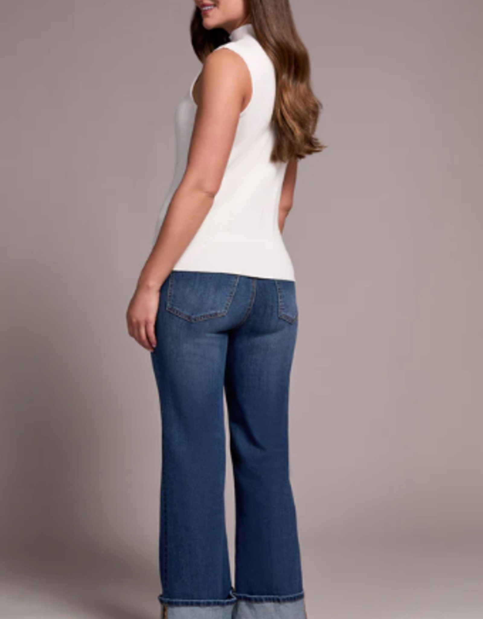 Tribal Tribal Cream Textured Sleeveless Mock Neck Top AC