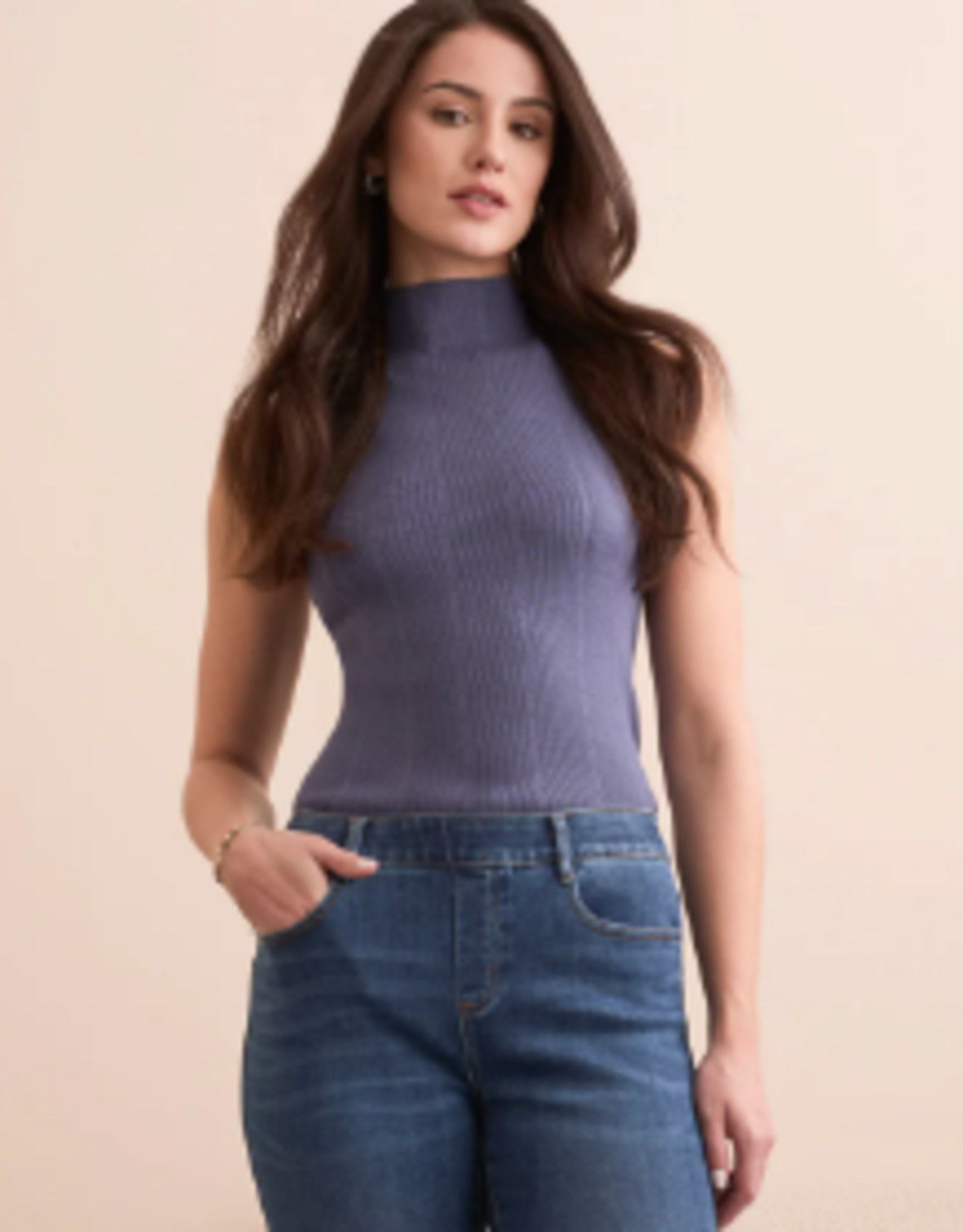 Tribal Tribal Marine Textured Sleeveless Mock Neck Top AC