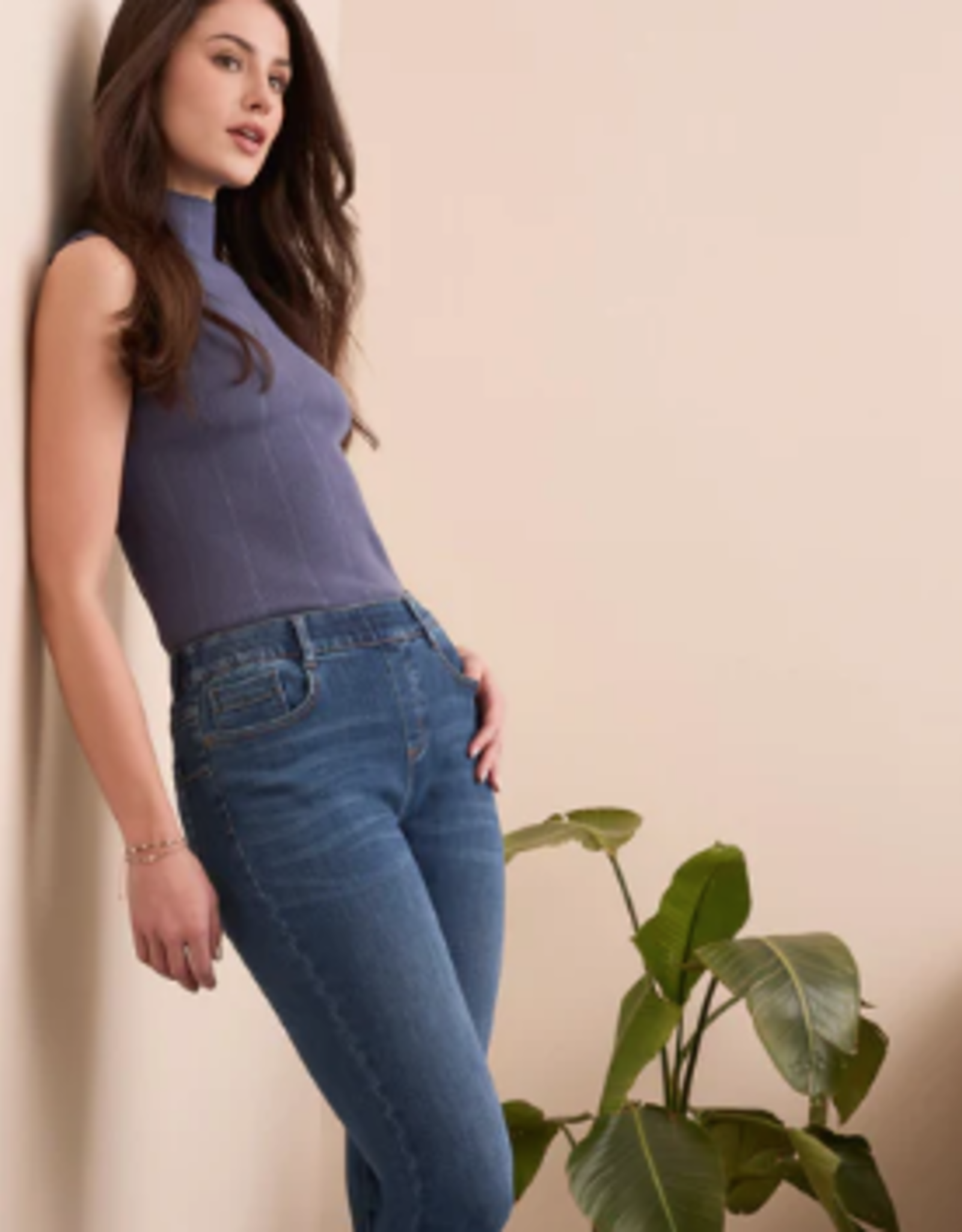 Tribal Tribal Marine Textured Sleeveless Mock Neck Top AC