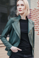 Clara Sun Woo Clara Sun Woo Jk161 Hunter Green Classic Liquid "Leather" Knit Jacket W/Hem Zip Details RB