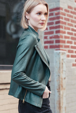 Clara Sun Woo Clara Sun Woo Jk161 Hunter Green Classic Liquid "Leather" Knit Jacket W/Hem Zip Details RB