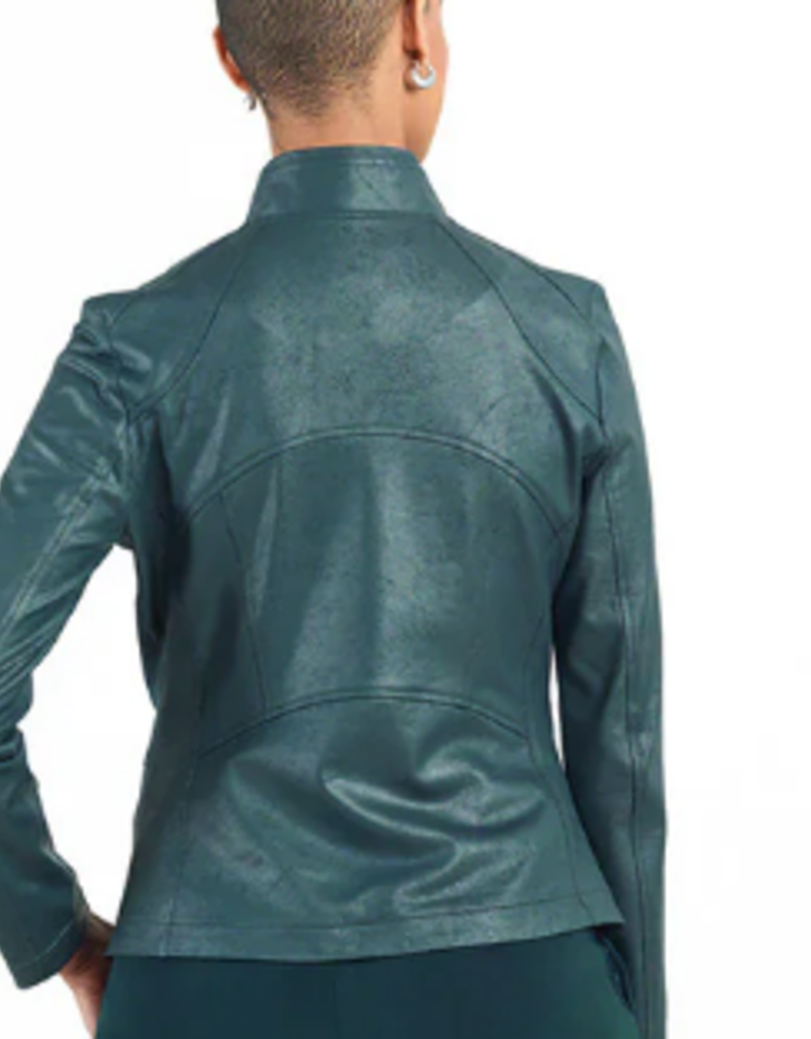 Clara Sun Woo Clara Sun Woo Jk161 Hunter Green Classic Liquid "Leather" Knit Jacket W/Hem Zip Details RB