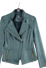 Clara Sun Woo Clara Sun Woo Jk161 Hunter Green Classic Liquid "Leather" Knit Jacket W/Hem Zip Details RB