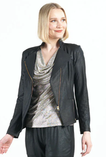 Clara Sun Woo Clara Sun Woo Black Classic Liquid "Leather" Knit Jacket W/Hem Zip Details RB