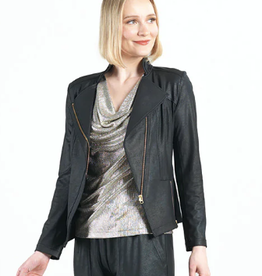 Clara Sun Woo Clara Sun Woo Black Classic Liquid "Leather" Knit Jacket W/Hem Zip Details RB