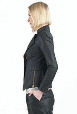Clara Sun Woo Clara Sun Woo Black Classic Liquid "Leather" Knit Jacket W/Hem Zip Details RB