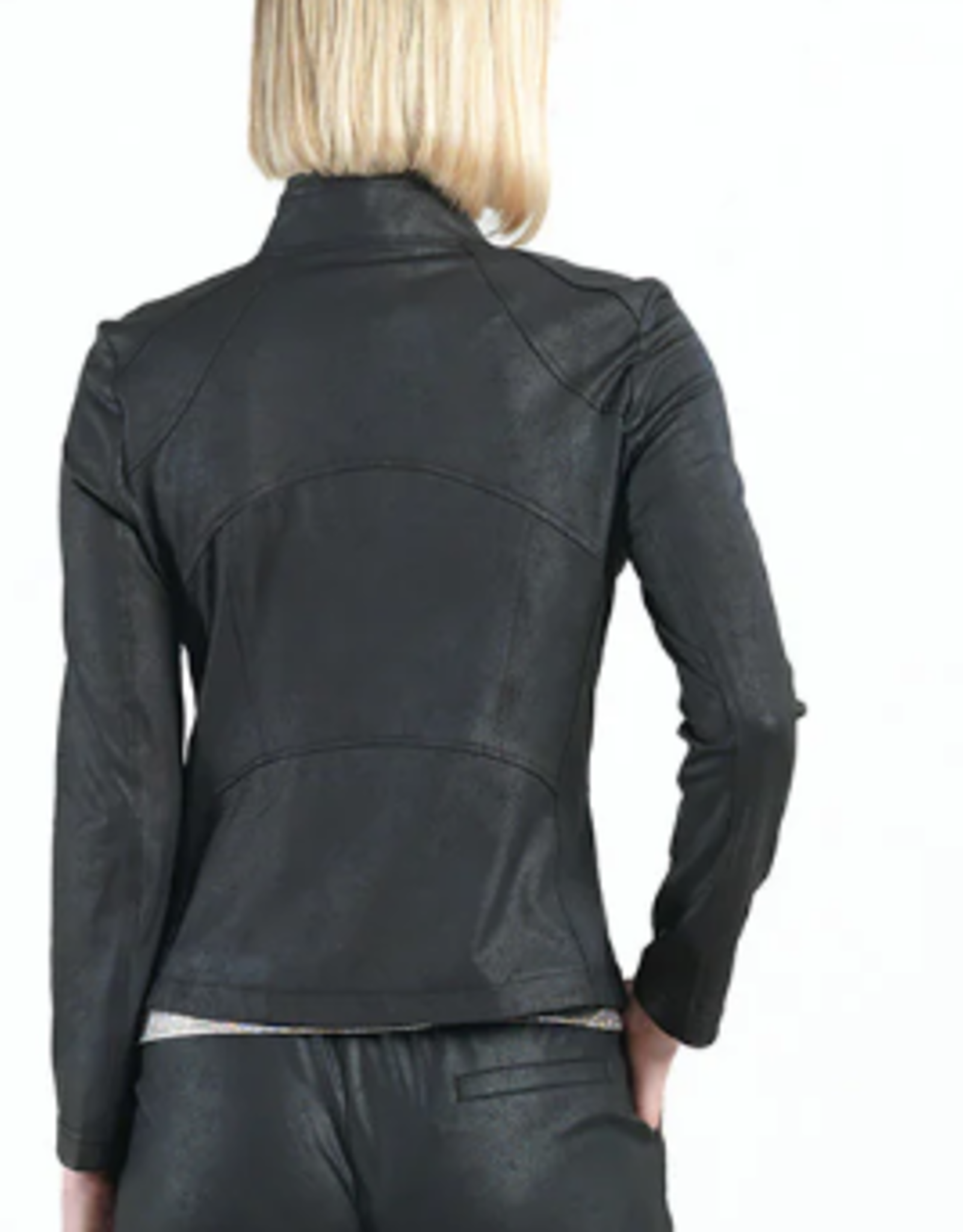 Clara Sun Woo Clara Sun Woo Black Classic Liquid "Leather" Knit Jacket W/Hem Zip Details RB