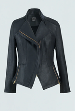 Clara Sun Woo Clara Sun Woo Black Classic Liquid "Leather" Knit Jacket W/Hem Zip Details RB