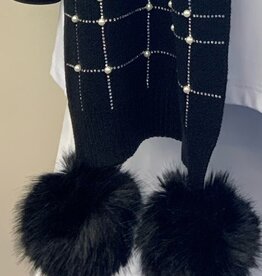 Joseph Ribkoff Joseph Ribkoff Black Knitted Faux Fur Pompom Scarf