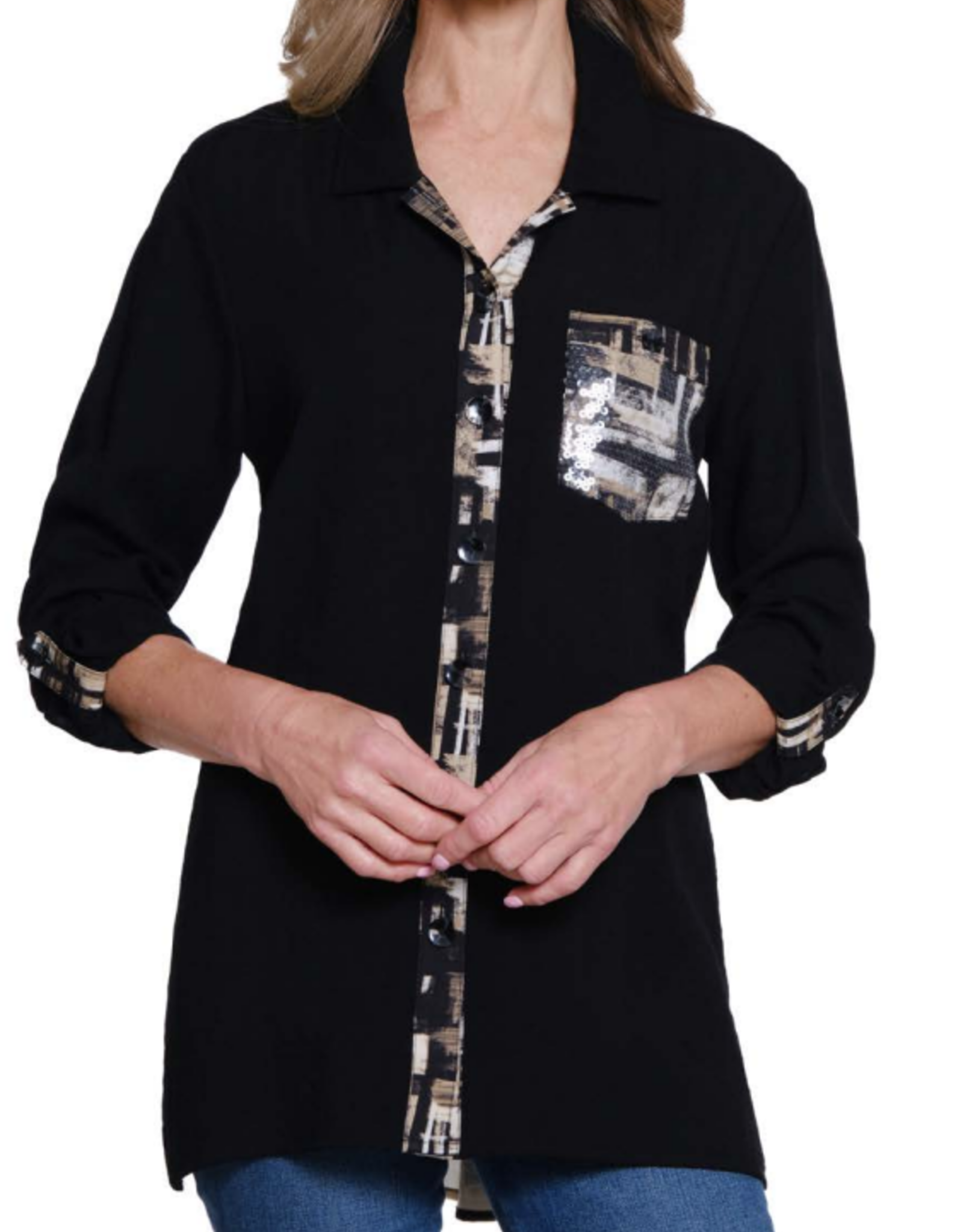 Multiples Multiples Multi Roll Tab L/S 3-Pkt Button Front Hi-Lo Shirt AS