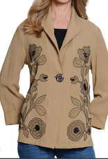 Multiples Multiples Tan 3/4 Turn-Up Slv 1-Button Front Shawl Collar Jacket W/Embroidery AS