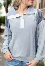 Hem & Thread Hem & Thread Stripe Mixed Blushed Half Zip Pullover Top