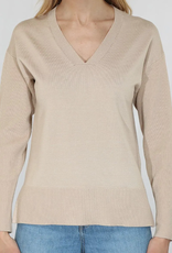 Metric Knits Metric Neutral Vneck Pullover W/Rib Slvs, Side Slits in Bottom AS