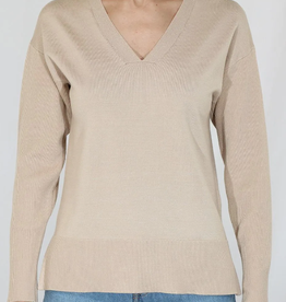 Metric Knits Metric Neutral Vneck Pullover W/Rib Slvs, Side Slits in Bottom AS