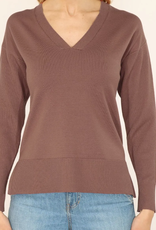 Metric Knits Metric 32533 Cognac Vneck Pullover W/Rib Slvs, Side Slits in Bottom AS