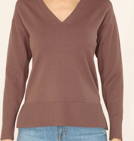 Metric Knits Metric 32533 Cognac Vneck Pullover W/Rib Slvs, Side Slits in Bottom AS