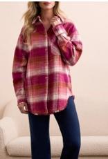 Tribal Tribal Plumwine Plaid Shirt W/Fringe Hem AS