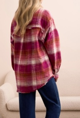 Tribal Tribal Plumwine Plaid Shirt W/Fringe Hem AS