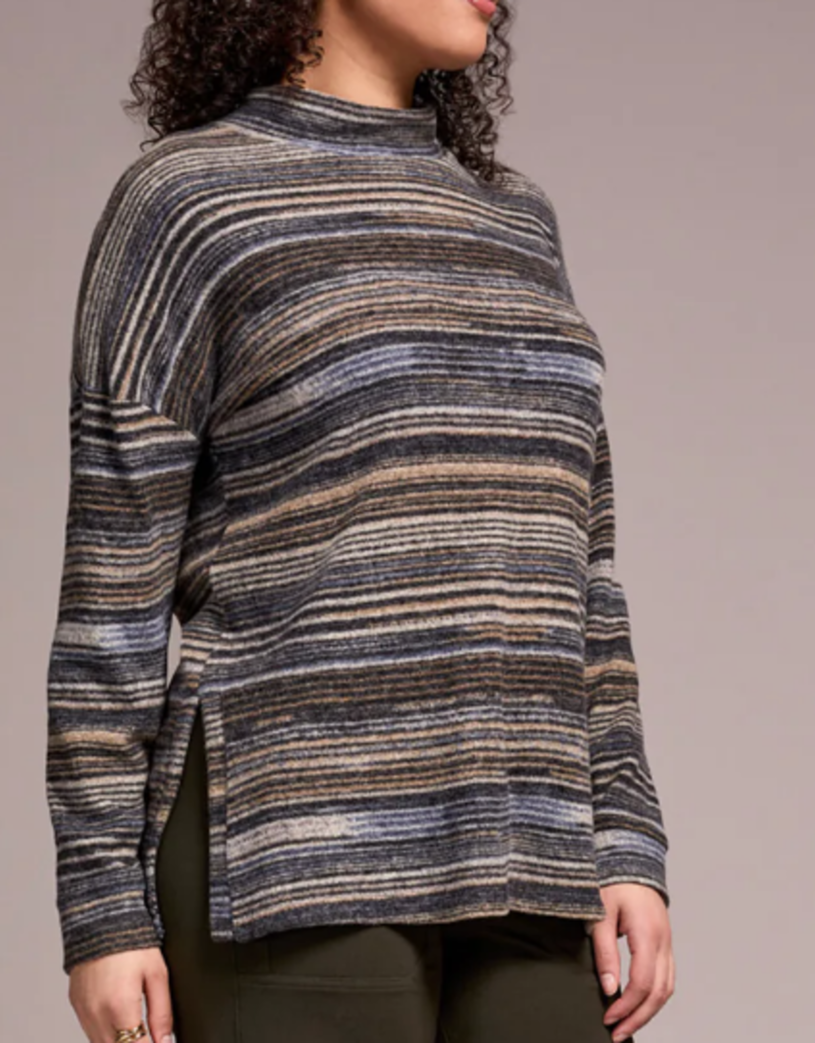 Tribal Tribal Marine L/S Mock Neck Top W/Side Slits