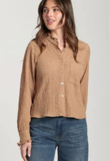 APNY APNY  Latte Cropped Check Shirt W/Ruffle Detail CL