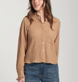 APNY APNY  Latte Cropped Check Shirt W/Ruffle Detail CL
