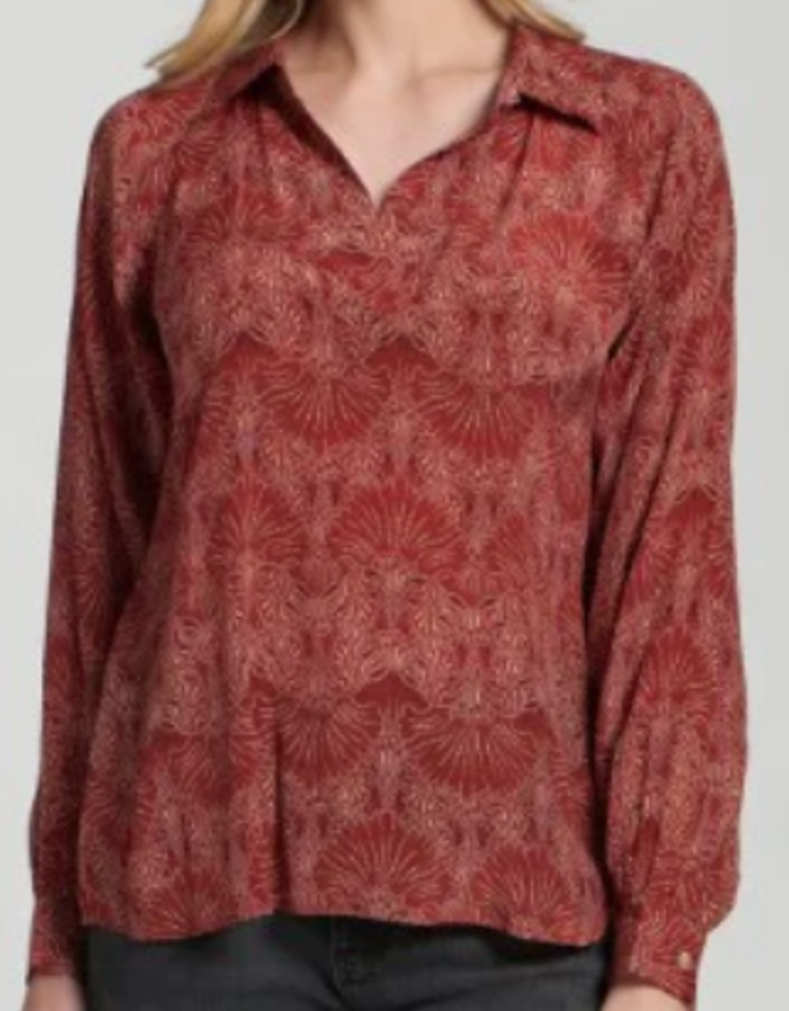 APNY APNY Terracotta Half-Placket Pullover Blouse CL
