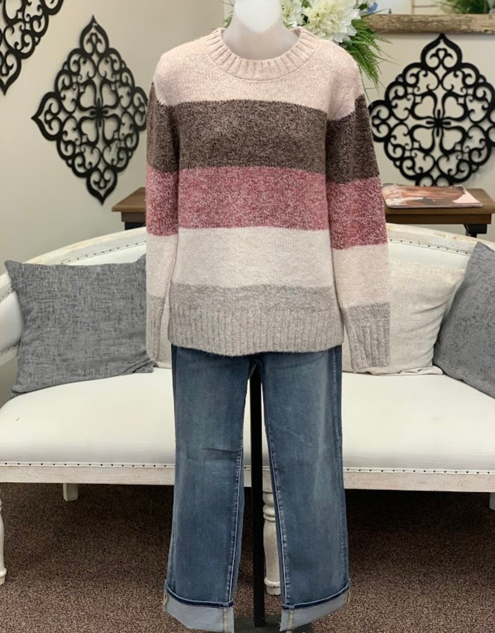 Hem & Thread Hem & Thread Textured Yarn Color Block Crew Neck Sweater LH