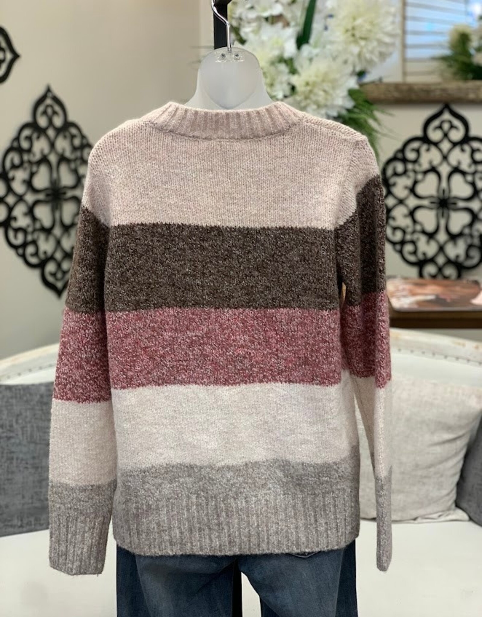 Hem & Thread Hem & Thread Textured Yarn Color Block Crew Neck Sweater LH
