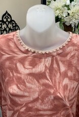 Democracy Democracy  Mahogany Red L/S Emb Scoop Neck Shirttail Hem Print Knit Top LK