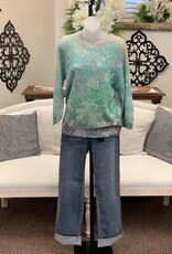 Democracy Democracy Grey Blue Multi 3/4 Dolman slv Round Neck Banded Bottom Sweater LO