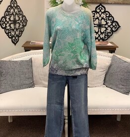 Democracy Democracy Grey Blue Multi 3/4 Dolman slv Round Neck Banded Bottom Sweater LO