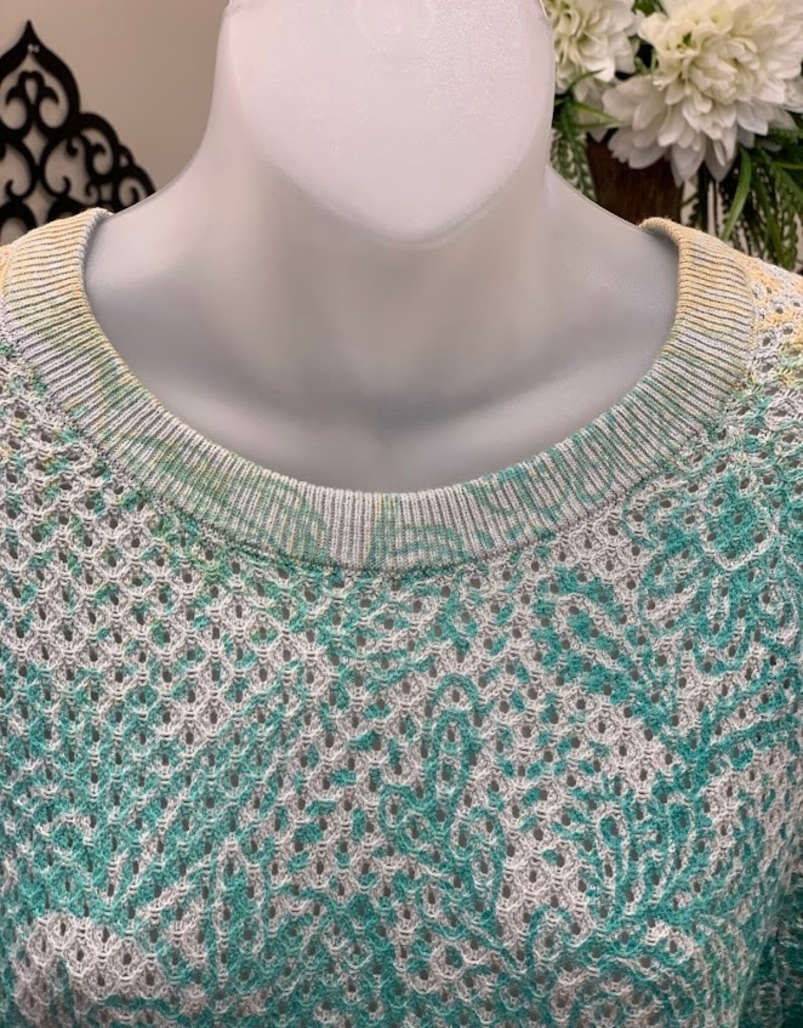 Democracy Democracy Grey Blue Multi 3/4 Dolman slv Round Neck Banded Bottom Sweater LO