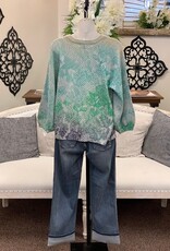 Democracy Democracy Grey Blue Multi 3/4 Dolman slv Round Neck Banded Bottom Sweater LO