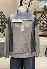 Hem & Thread Hem & Thread Stripe Mixed Blushed Half Zip Pullover Top