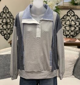 Hem & Thread Hem & Thread Stripe Mixed Blushed Half Zip Pullover Top