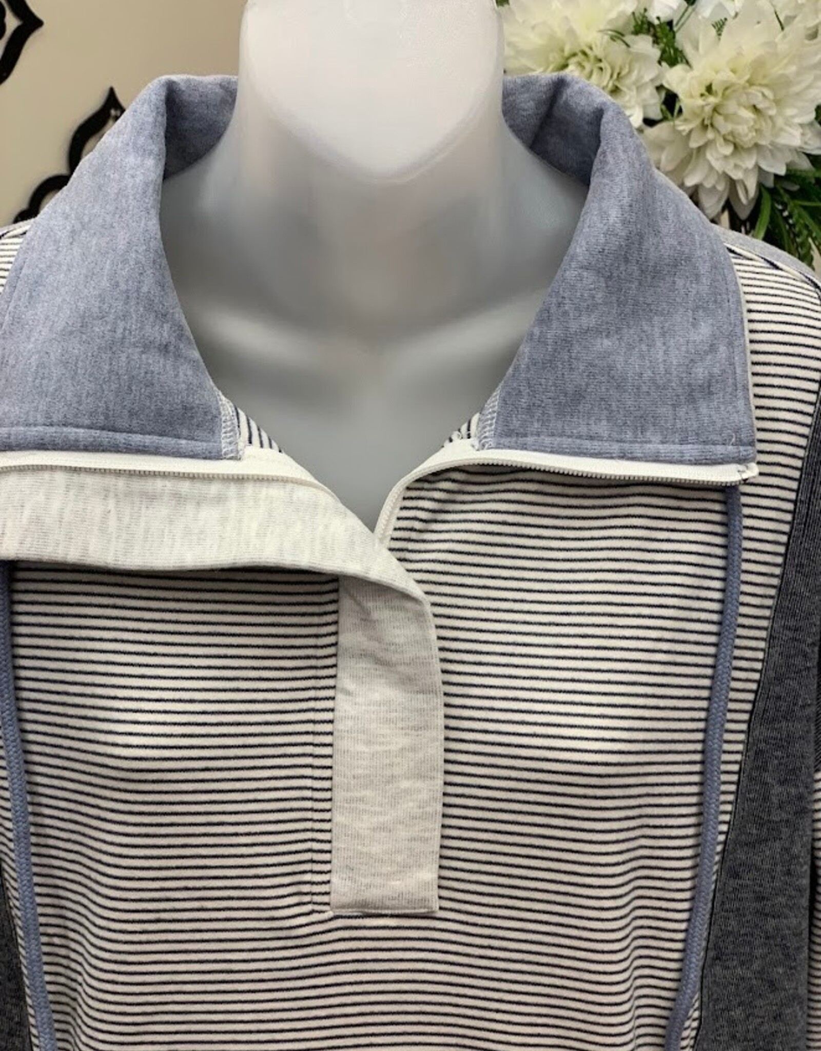 Hem & Thread Hem & Thread Stripe Mixed Blushed Half Zip Pullover Top